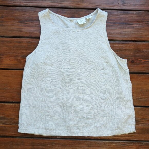 H by Halston 100% Linen Top 'Flower Button Back' Tan Sleeveless Size Medium - Picture 1 of 7